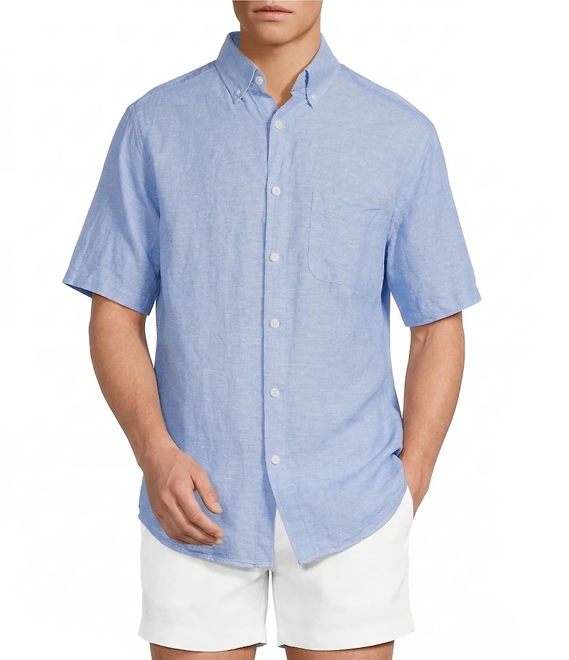 Roundtree & Yorke Short Sleeve Solid Linen Blend Button Front Sport Shirt
