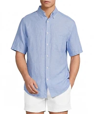 Roundtree & Yorke Short Sleeve Solid Linen Blend Button Front Sport Shirt
