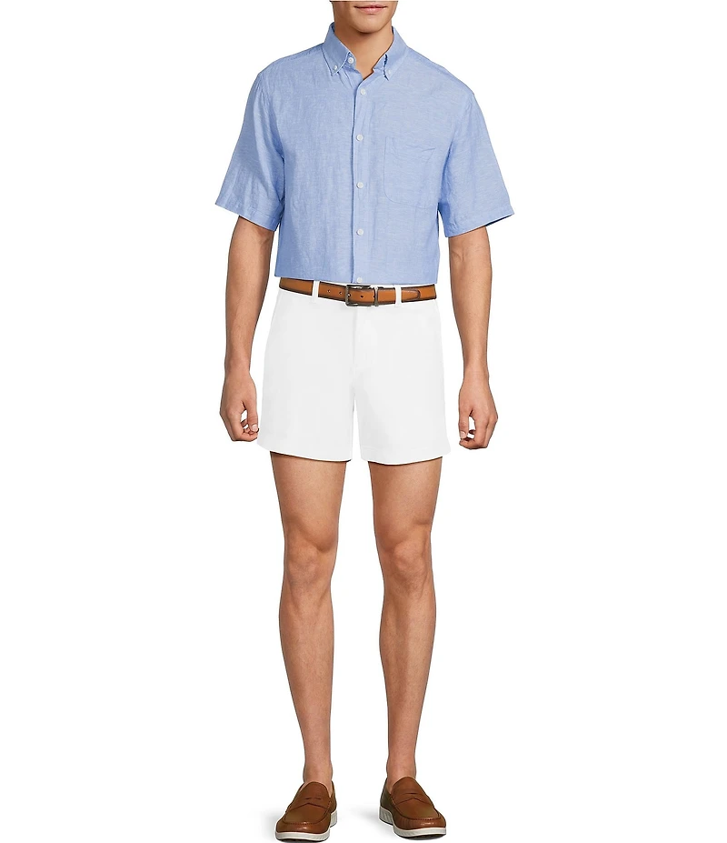 Roundtree & Yorke Short Sleeve Solid Linen Blend Button Front Sport Shirt