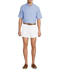 Roundtree & Yorke Short Sleeve Solid Linen Blend Button Front Sport Shirt