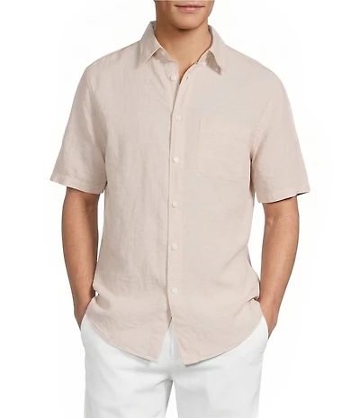 Roundtree & Yorke Short Sleeve Solid Linen Blend Button Front Sport Shirt