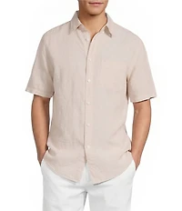 Roundtree & Yorke Short Sleeve Solid Linen Blend Button Front Sport Shirt