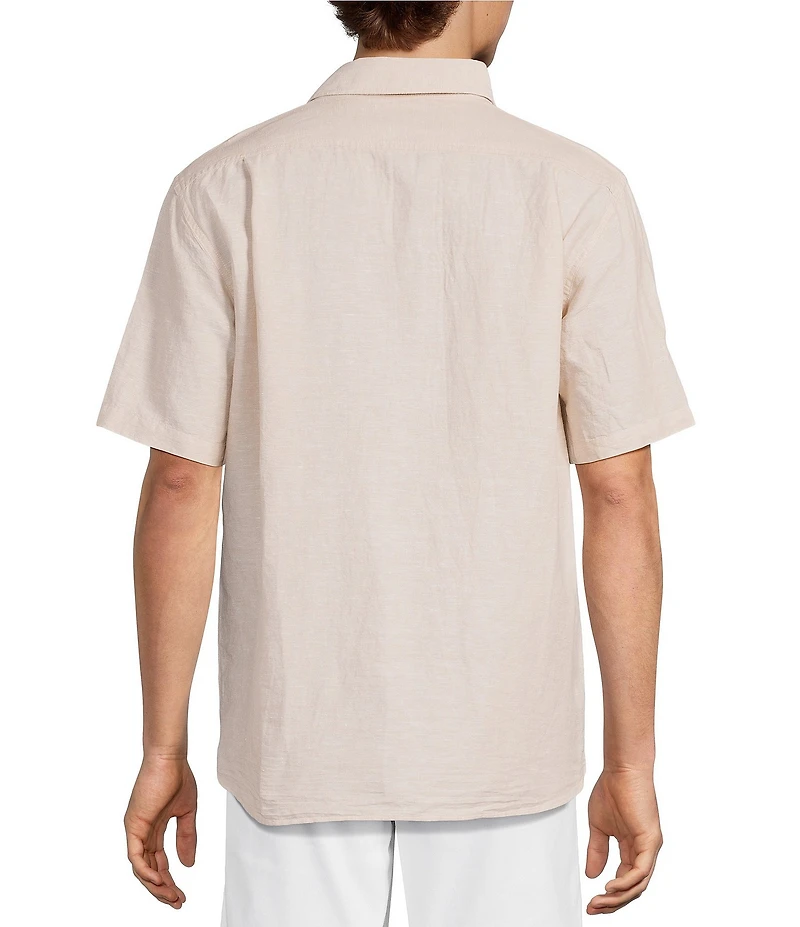 Roundtree & Yorke Short Sleeve Solid Linen Blend Button Front Sport Shirt
