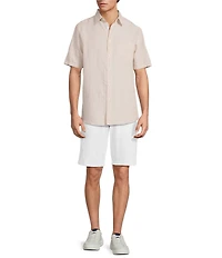 Roundtree & Yorke Short Sleeve Solid Linen Blend Button Front Sport Shirt