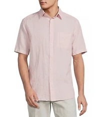 Roundtree & Yorke Short Sleeve Solid Linen Blend Button Front Sport Shirt