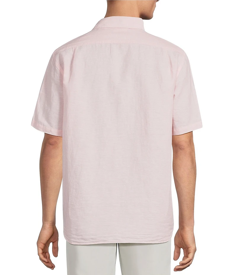Roundtree & Yorke Short Sleeve Solid Linen Blend Button Front Sport Shirt