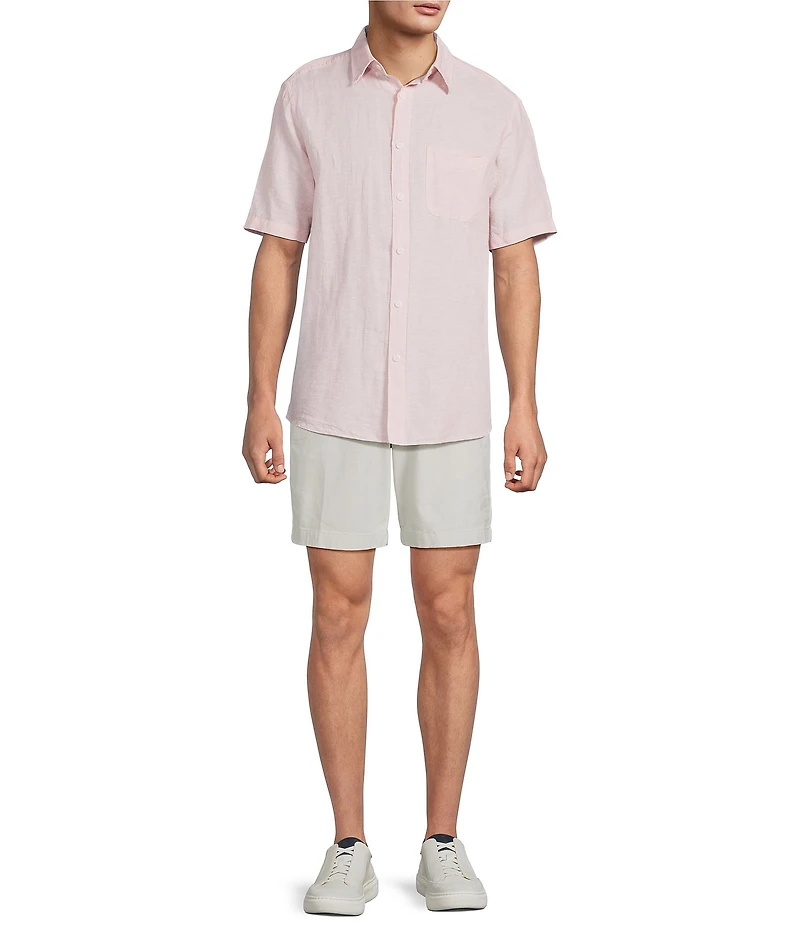 Roundtree & Yorke Short Sleeve Solid Linen Blend Button Front Sport Shirt