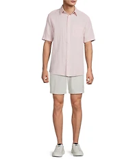 Roundtree & Yorke Short Sleeve Solid Linen Blend Button Front Sport Shirt