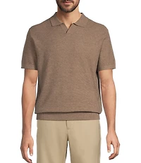 Roundtree & Yorke Short Sleeve Solid Textured Johnny Collar Knit Shirt