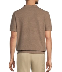 Roundtree & Yorke Short Sleeve Solid Textured Johnny Collar Knit Shirt