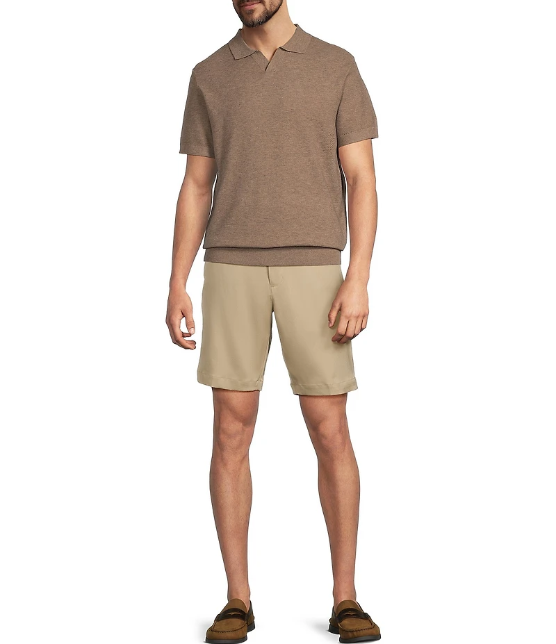 Roundtree & Yorke Short Sleeve Solid Textured Johnny Collar Knit Shirt