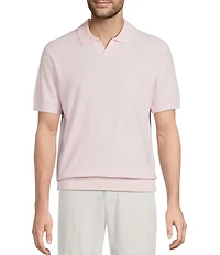 Roundtree & Yorke Short Sleeve Solid Textured Johnny Collar Knit Shirt