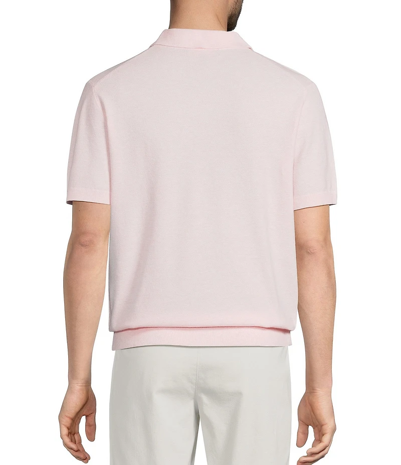 Roundtree & Yorke Short Sleeve Solid Textured Johnny Collar Knit Shirt