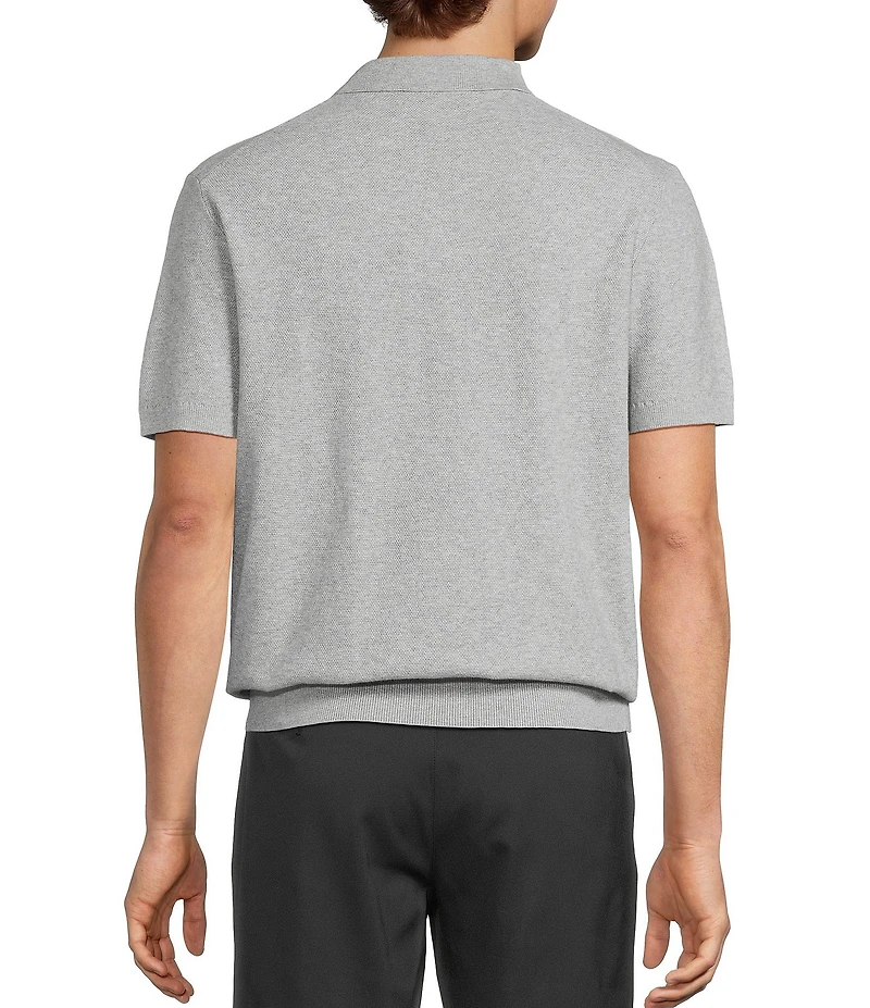 Roundtree & Yorke Short Sleeve Solid Textured Johnny Collar Knit Shirt