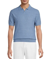 Roundtree & Yorke Short Sleeve Solid Textured Johnny Collar Knit Shirt