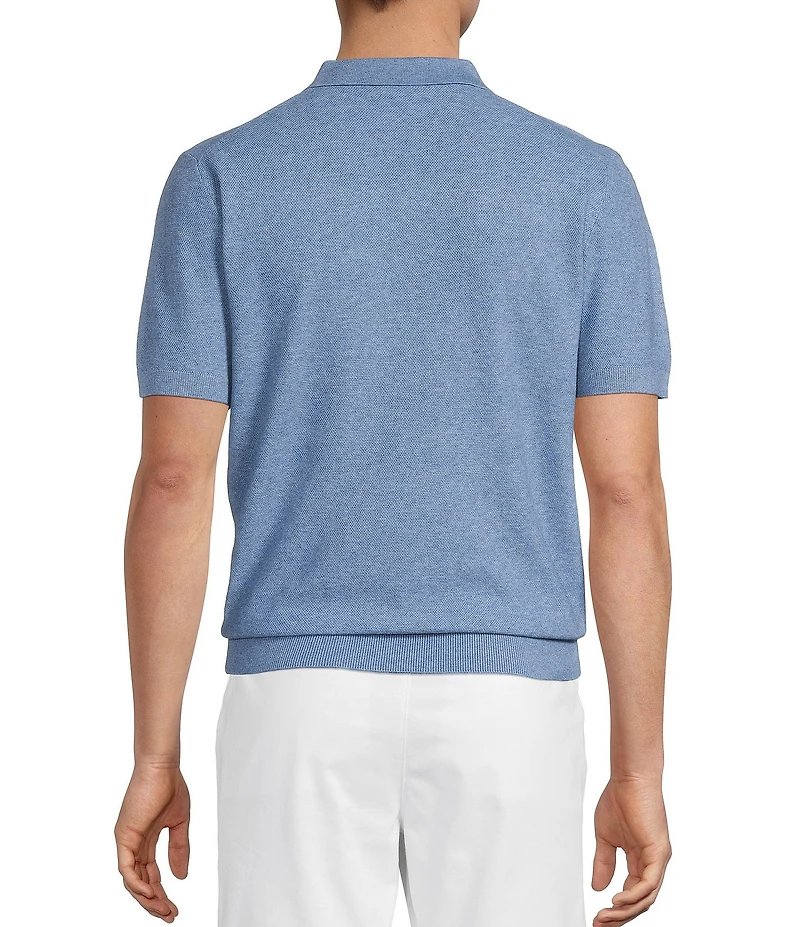Roundtree & Yorke Short Sleeve Solid Textured Johnny Collar Knit Shirt