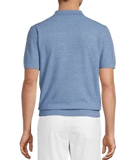 Roundtree & Yorke Short Sleeve Solid Textured Johnny Collar Knit Shirt