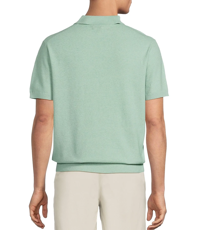 Roundtree & Yorke Short Sleeve Solid Textured Johnny Collar Knit Shirt