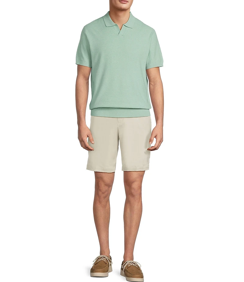 Roundtree & Yorke Short Sleeve Solid Textured Johnny Collar Knit Shirt