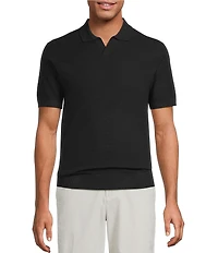 Roundtree & Yorke Short Sleeve Solid Textured Johnny Collar Knit Shirt