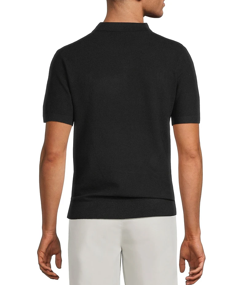 Roundtree & Yorke Short Sleeve Solid Textured Johnny Collar Knit Shirt