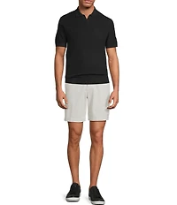 Roundtree & Yorke Short Sleeve Solid Textured Johnny Collar Knit Shirt