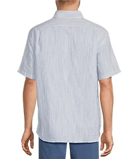 Roundtree & Yorke Short Sleeve Striped Linen Blend Button Front Sport Shirt
