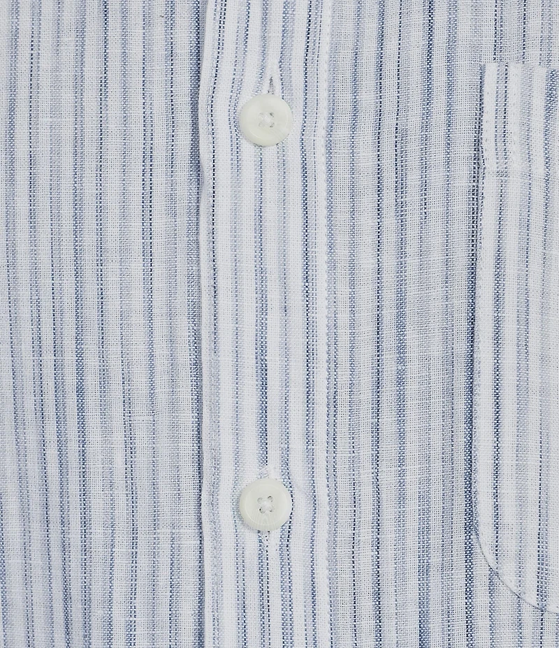 Roundtree & Yorke Short Sleeve Striped Linen Blend Button Front Sport Shirt