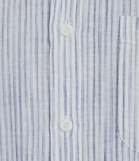 Roundtree & Yorke Short Sleeve Striped Linen Blend Button Front Sport Shirt