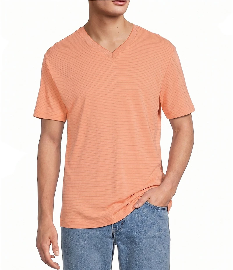 Roundtree & Yorke Short Sleeve Striped V-Neck Knit Shirt