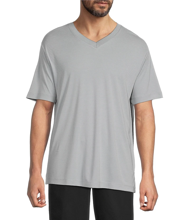 Roundtree & Yorke Short Sleeve Striped V-Neck Knit Shirt