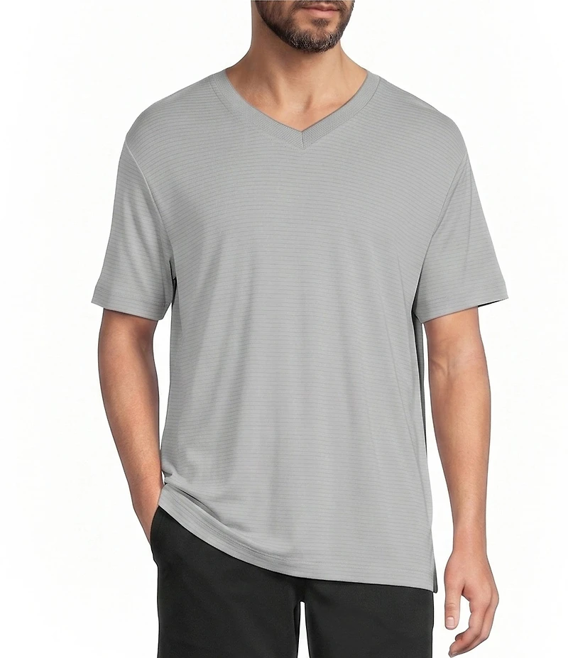 Roundtree & Yorke Short Sleeve Striped V-Neck Knit Shirt