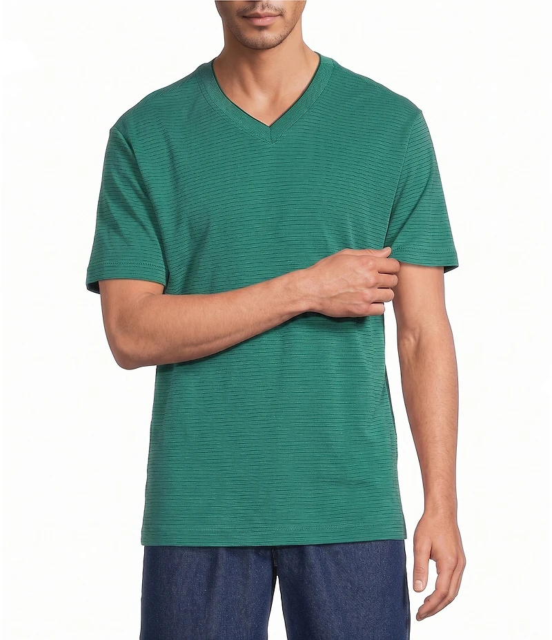 Roundtree & Yorke Short Sleeve Striped V-Neck Knit Shirt