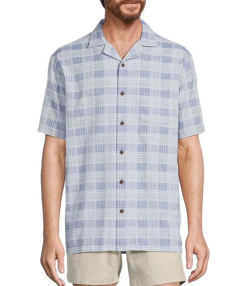 Roundtree & Yorke Short Sleeve Textured Plaid Sport Shirt
