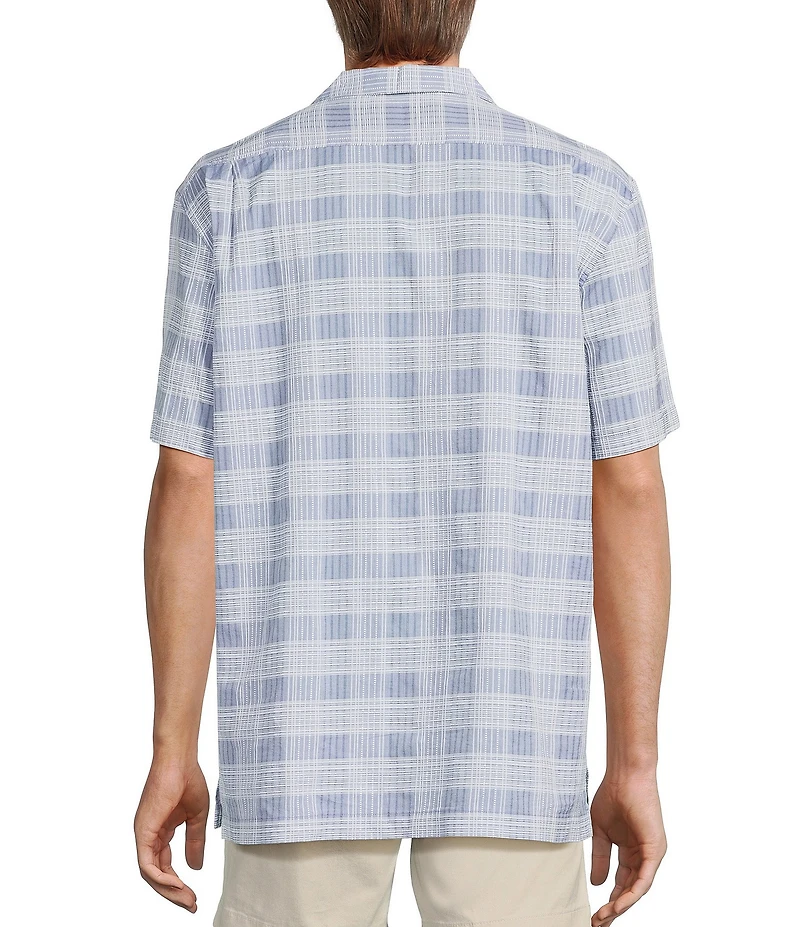 Roundtree & Yorke Short Sleeve Textured Plaid Sport Shirt