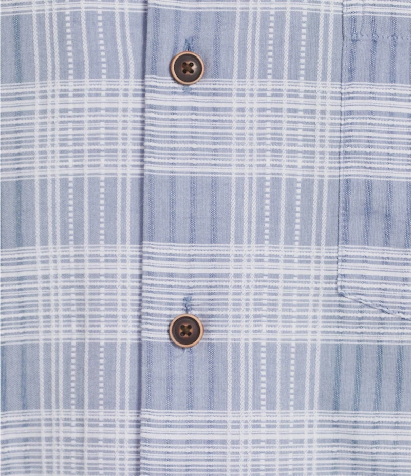 Roundtree & Yorke Short Sleeve Textured Plaid Sport Shirt