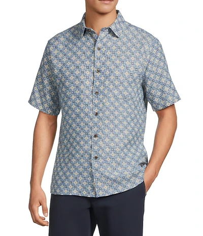Roundtree & Yorke Short Sleeve Tile Geo Print Polynosic Sport Shirt