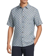 Roundtree & Yorke Short Sleeve Tile Geo Print Polynosic Sport Shirt