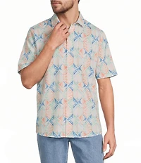 Roundtree & Yorke Short Sleeve Tile Print Button Front Shirt