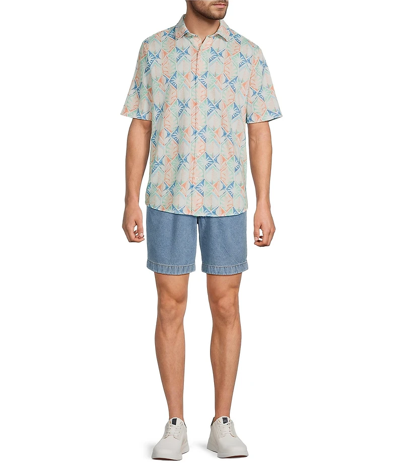Roundtree & Yorke Short Sleeve Tile Print Button Front Shirt