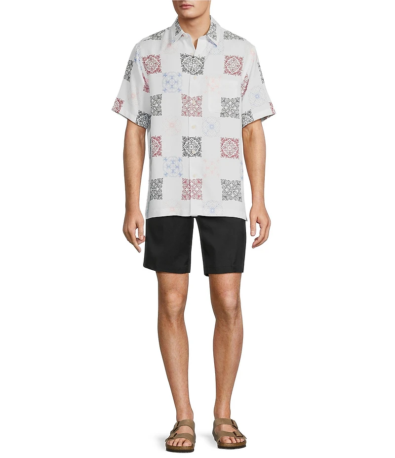 Roundtree & Yorke Short Sleeve Tile Texture Polynosic Jacquard Sport Shirt