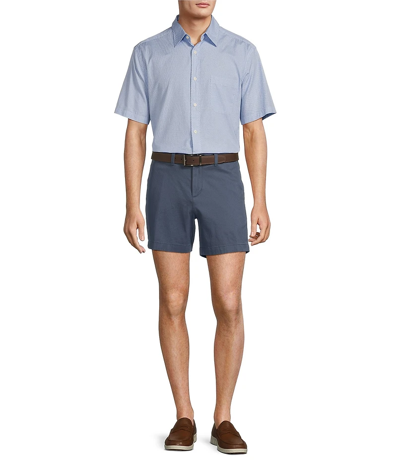 Roundtree & Yorke Short Sleeve Wave Print Poplin Sport Shirt
