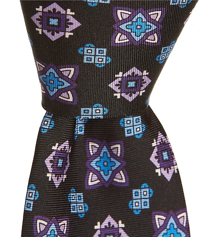 Roundtree & Yorke Sorrel Medallion Print 3 1/8#double; Traditional Woven Silk Tie