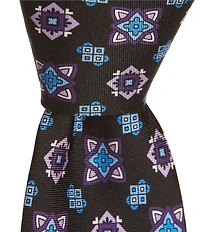 Roundtree & Yorke Sorrel Medallion Print 3 1/8#double; Traditional Woven Silk Tie