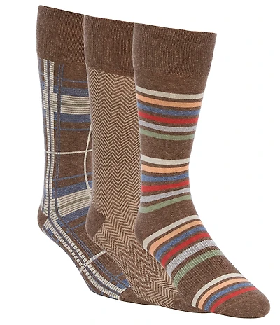 Roundtree & Yorke Square/Plaid Crew Dress Socks 3-Pack
