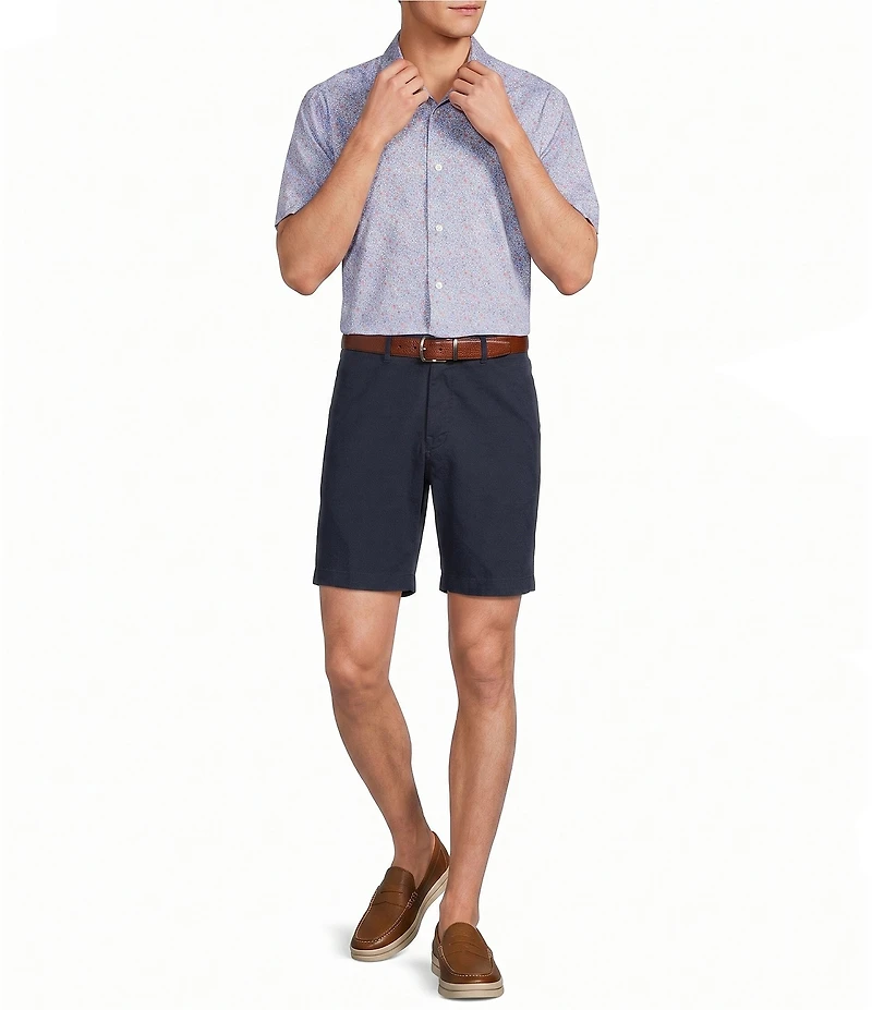 Roundtree & Yorke Straight Fit Flat Front Garment Dyed Sateen 8#double; Inseam Shorts
