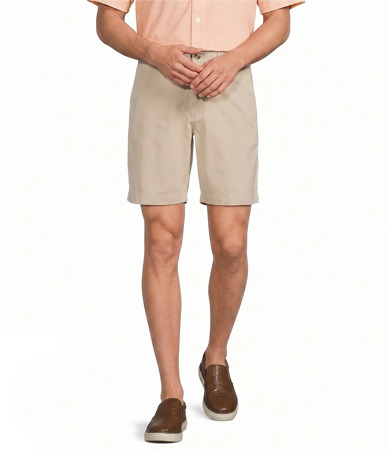 Roundtree & Yorke Straight Fit Flat Front Garment Dyed Sateen 8#double; Inseam Shorts