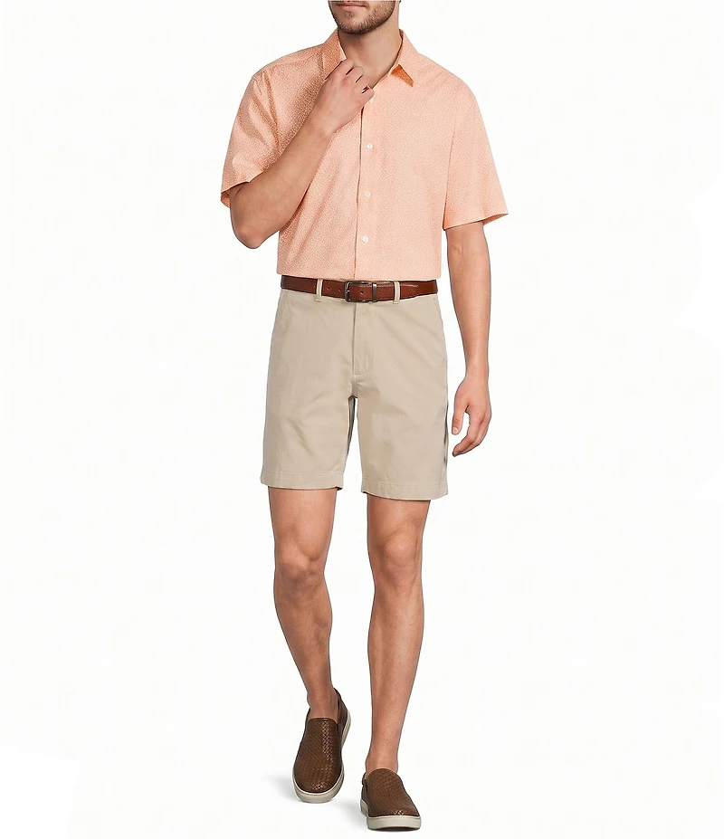 Roundtree & Yorke Straight Fit Flat Front Garment Dyed Sateen 8#double; Inseam Shorts