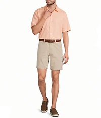 Roundtree & Yorke Straight Fit Flat Front Garment Dyed Sateen 8#double; Inseam Shorts