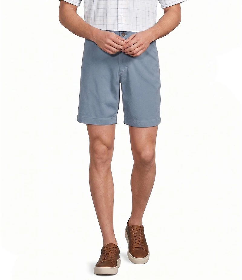 Roundtree & Yorke Straight Fit Flat Front Garment Dyed Sateen 8#double; Inseam Shorts